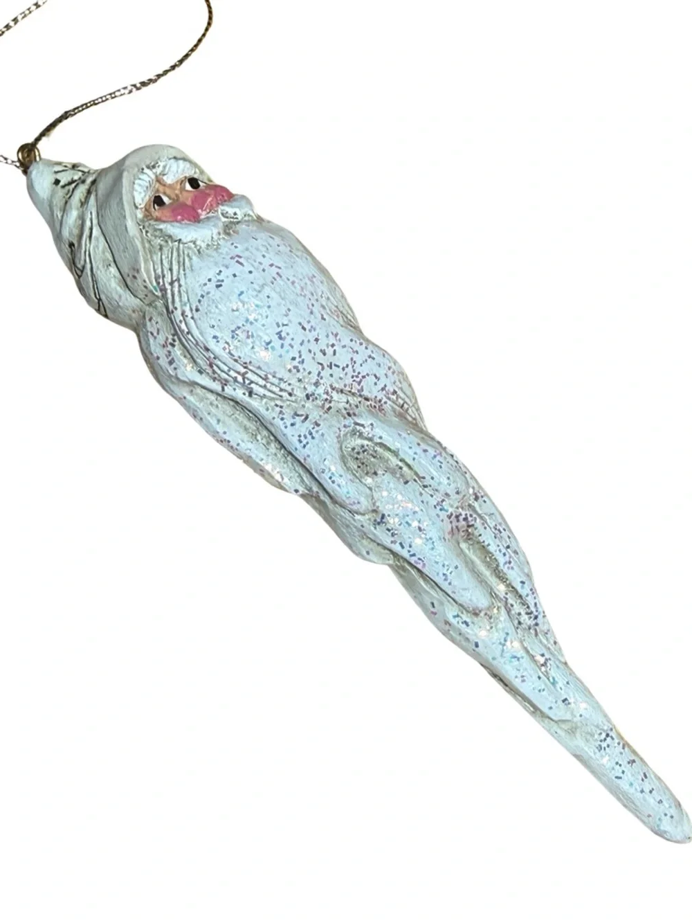 VTG Icicle Santa Clause Christmas Ornament Long Beard Folk Art Signed Schifferl